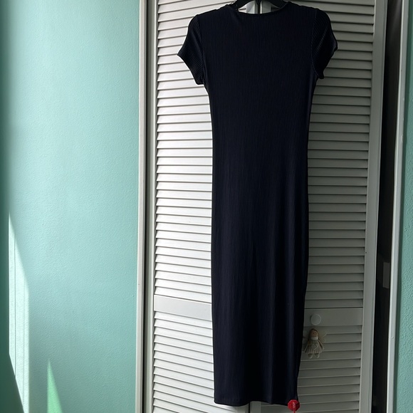 NWT TAHARI ribbed navy maxi dress size Small, side slip - Picture 8 of 10
